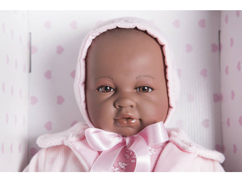 Bambola Sara neonata Neretta 50 cm. Vestito rosa e cappotto Berbesa 5205N