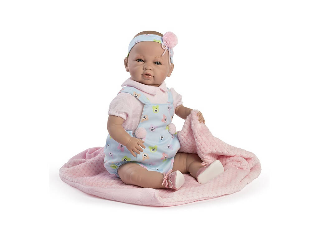 Sara New Born Doll 50 cm. Bavoir bleu Llorona Bavoir bleu Couverture rose Berbesa 5212