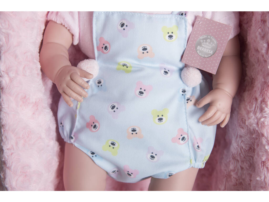Sara New Born Doll 50 cm. Bavoir bleu Llorona Bavoir bleu Couverture rose Berbesa 5212