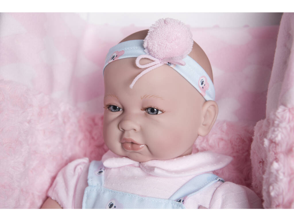 Sara New Born Doll 50 cm. Bavoir bleu Llorona Bavoir bleu Couverture rose Berbesa 5212