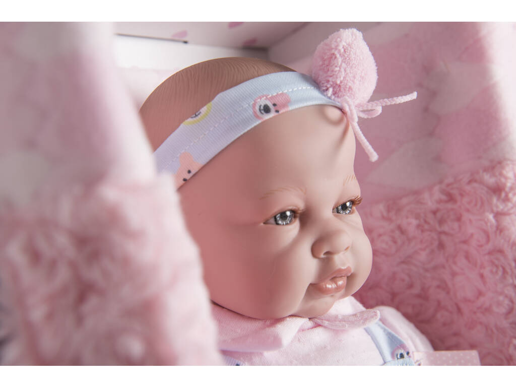 Sara New Born Doll 50 cm. Bavoir bleu Llorona Bavoir bleu Couverture rose Berbesa 5212