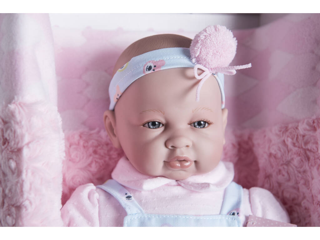 Sara New Born Doll 50 cm. Bavoir bleu Llorona Bavoir bleu Couverture rose Berbesa 5212