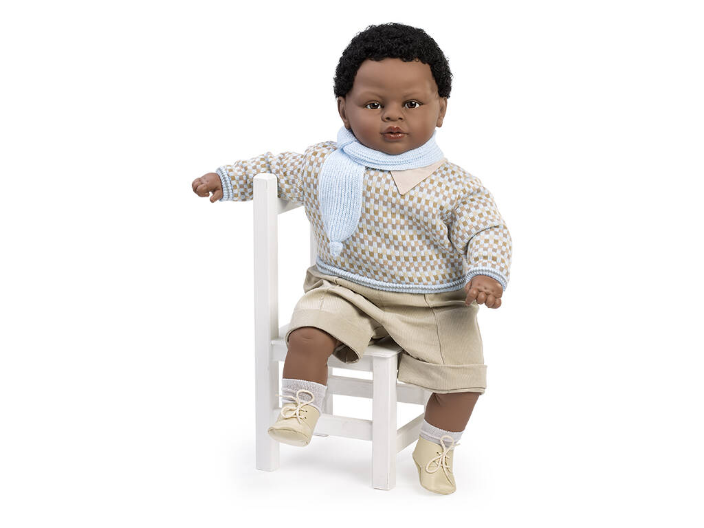 Boneco Baby Doce Mulato 62 cm. Chorão Fato Azul Berbesa 8047