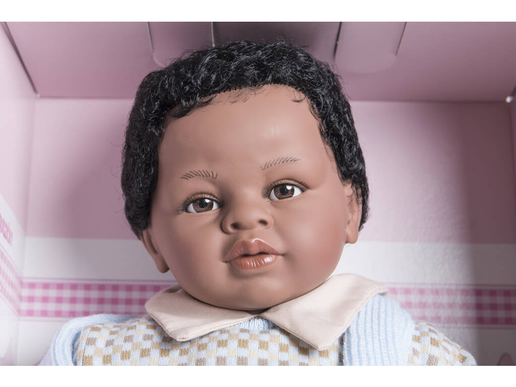 Boneco Baby Doce Mulato 62 cm. Chorão Fato Azul Berbesa 8047