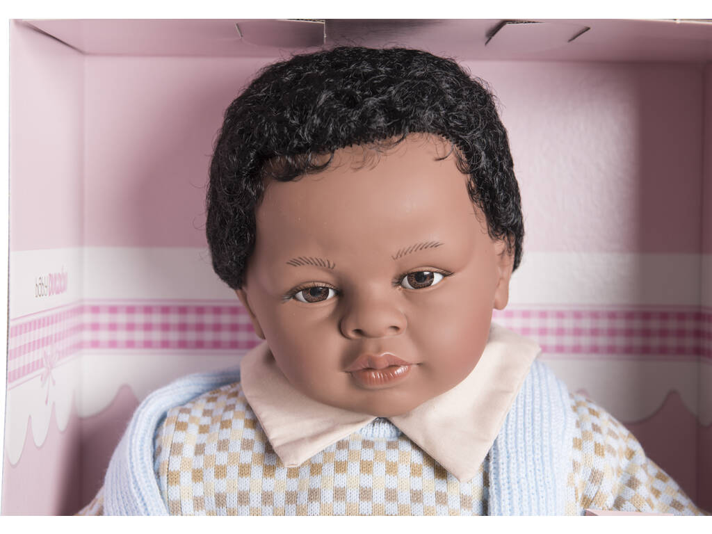 Boneco Baby Doce Mulato 62 cm. Chorão Fato Azul Berbesa 8047