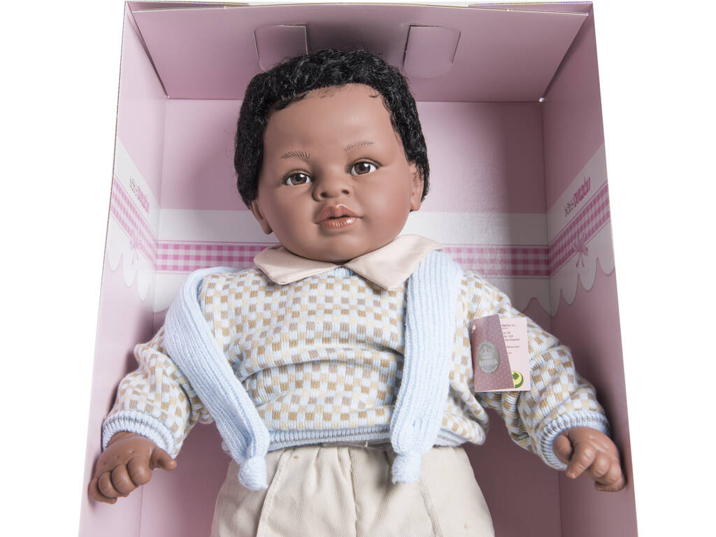 Boneco Baby Doce Mulato 62 cm. Chorão Fato Azul Berbesa 8047