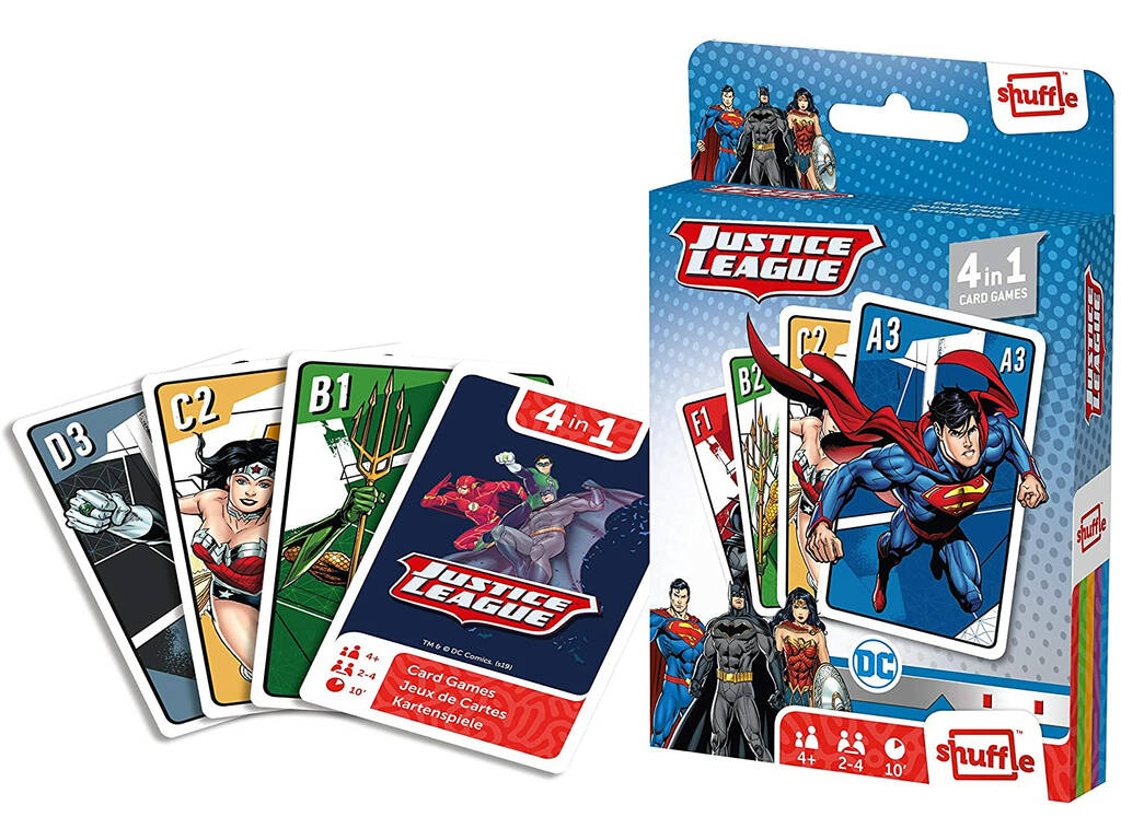 Carte da gioco per bambini Shuffle 4 in 1 Justice League Fournier 10025071

