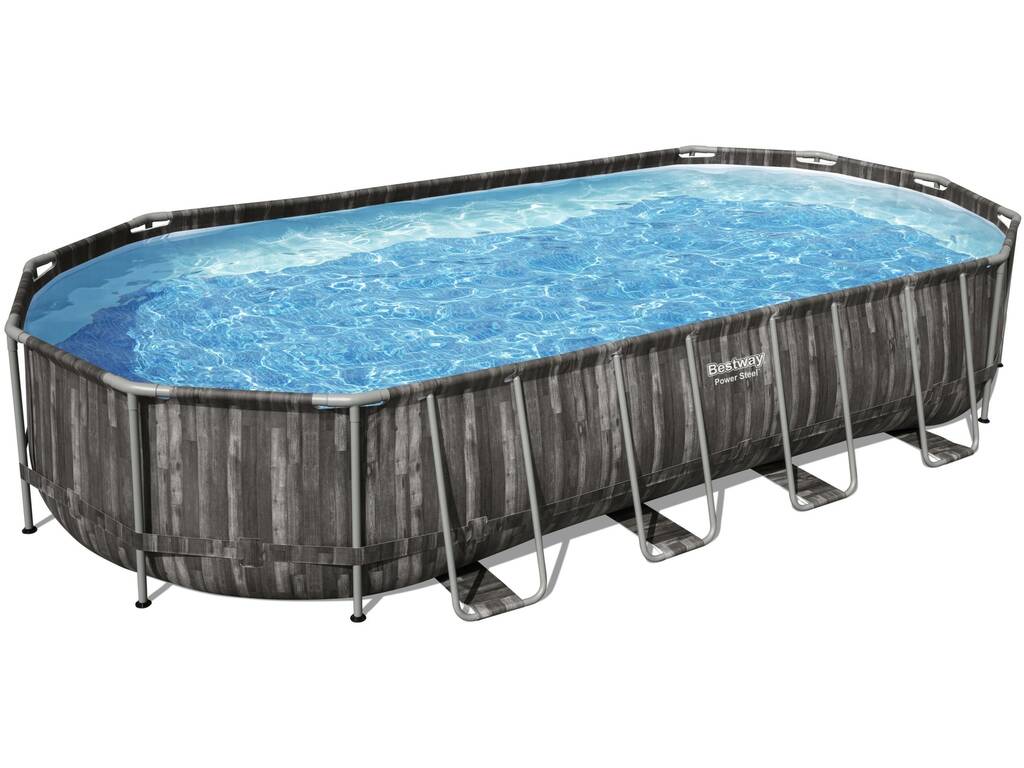 Piscine Hors Sol Ovale Power Steel Imitation Bois 732 X 366 X 122 cm Bestway 5611T