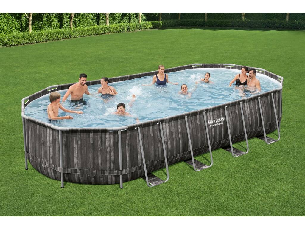 Piscine Hors Sol Ovale Power Steel Imitation Bois 732 X 366 X 122 cm Bestway 5611T