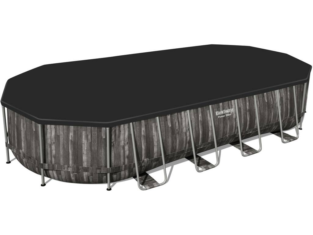 Piscine Hors Sol Ovale Power Steel Imitation Bois 732 X 366 X 122 cm Bestway 5611T