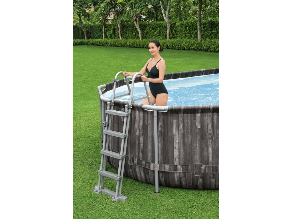 Piscine Hors Sol Ovale Power Steel Imitation Bois 732 X 366 X 122 cm Bestway 5611T