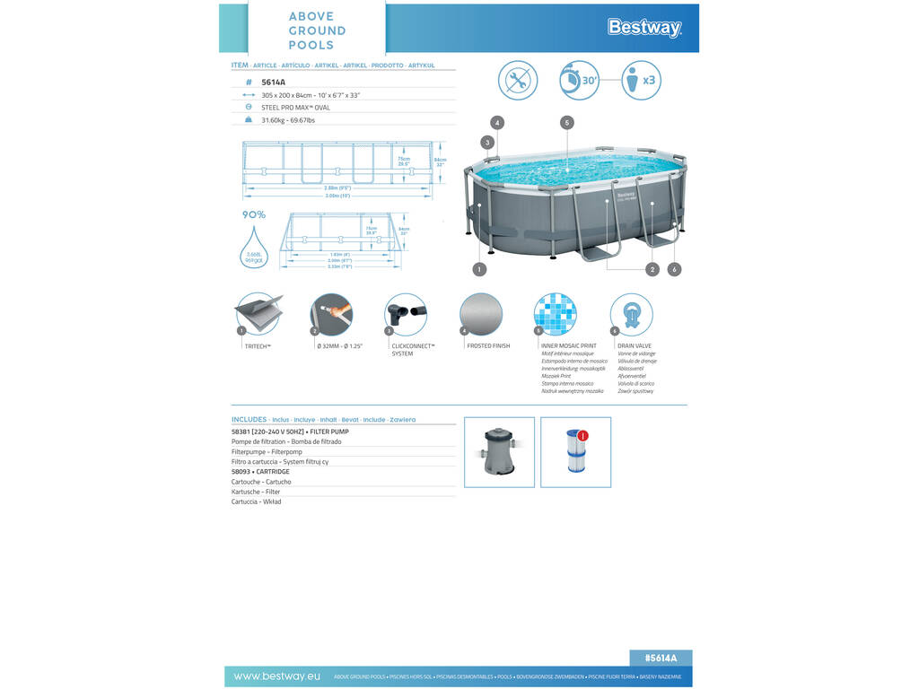 Piscine Hors-Sol Ovale Power Style 305x200x84 cm. Bestway 5614A