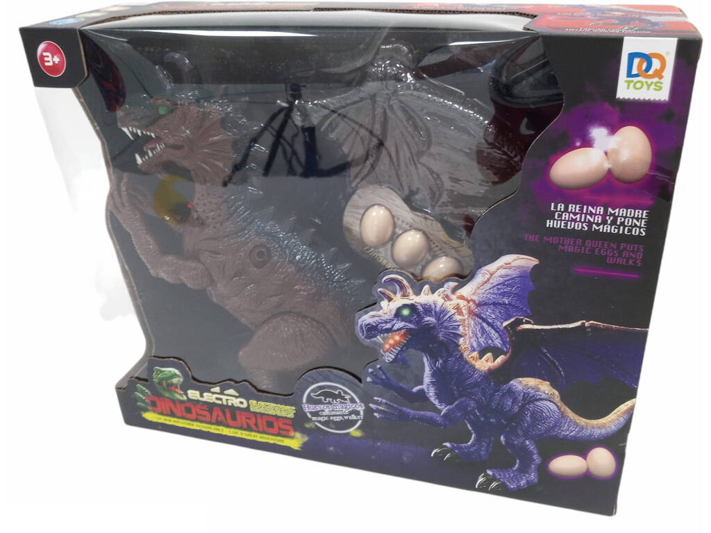 Dinosauro marrone camminante con luce, suono e 3 uova