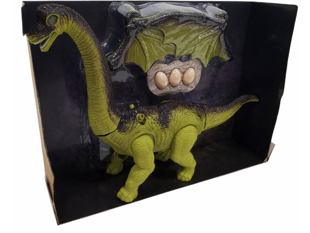 Dinosauro verde Camminatore con luce, suoni e 3 uova