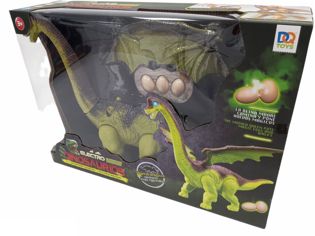 Dinosauro verde Camminatore con luce, suoni e 3 uova