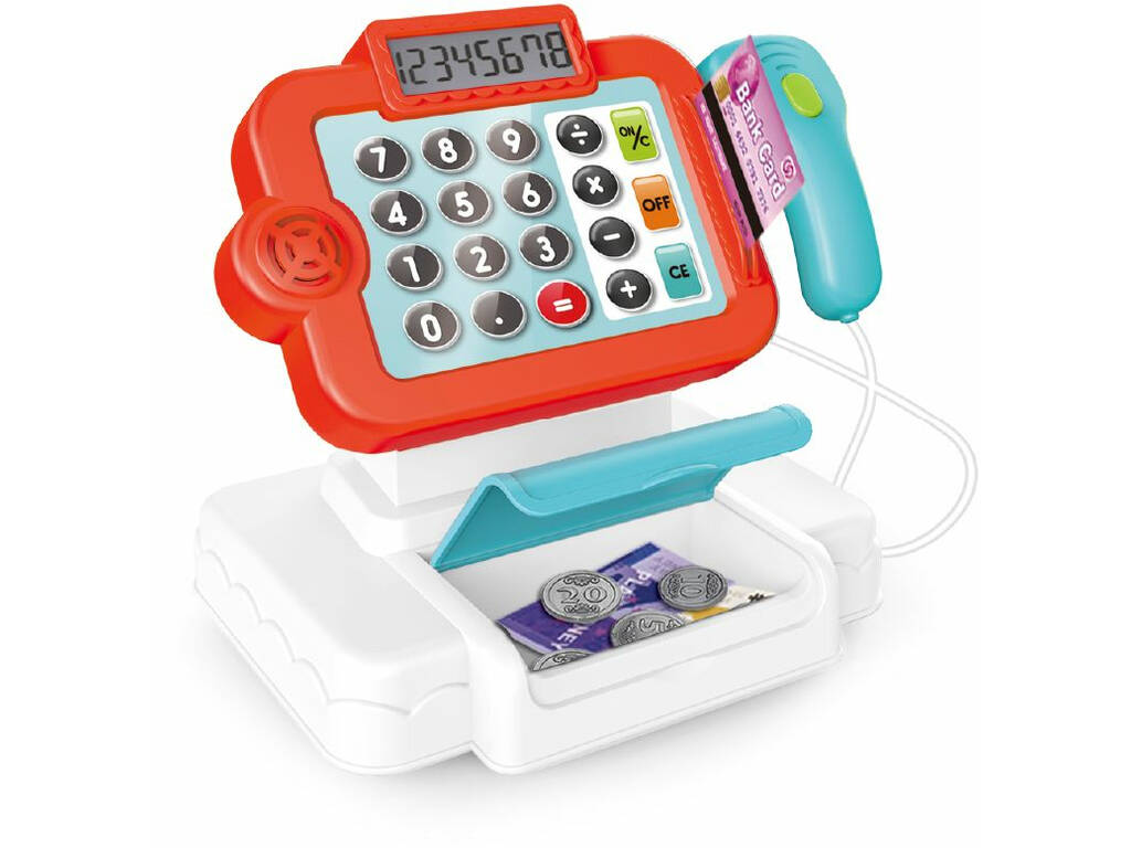 Registratore di cassa rosso con luci, suoni e 20 accessori