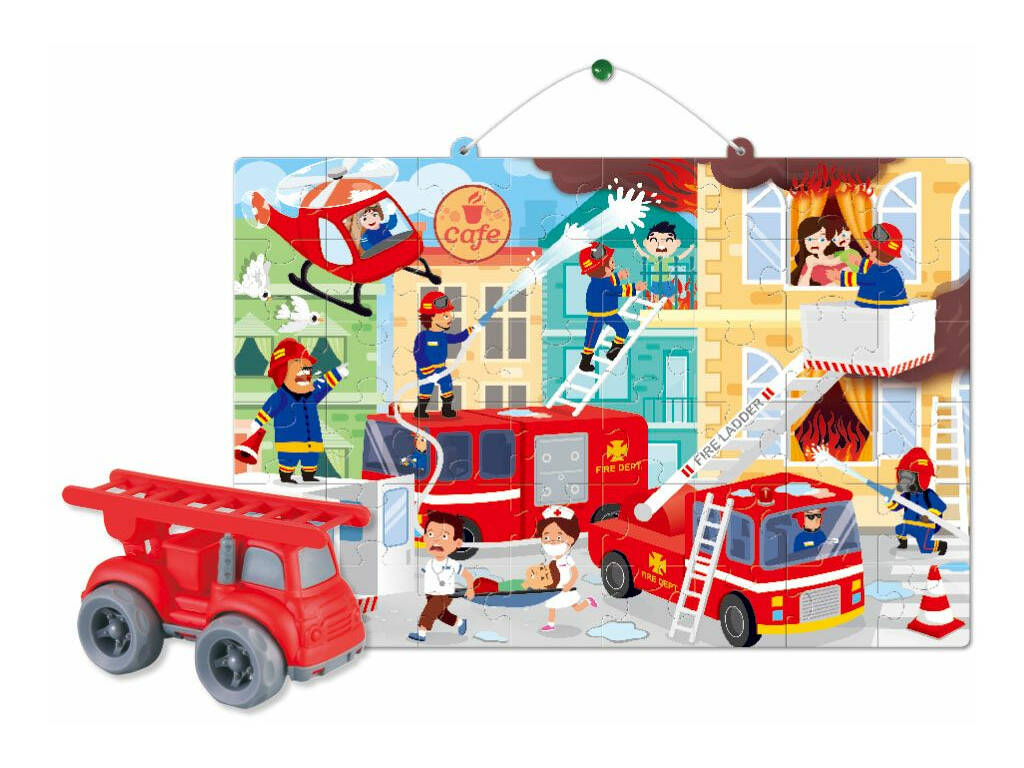 Feuerwehrmann mit Reibungsfahrzeug-Malpuzzle