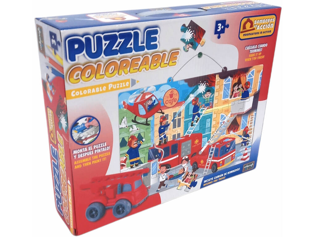 Feuerwehrmann mit Reibungsfahrzeug-Malpuzzle