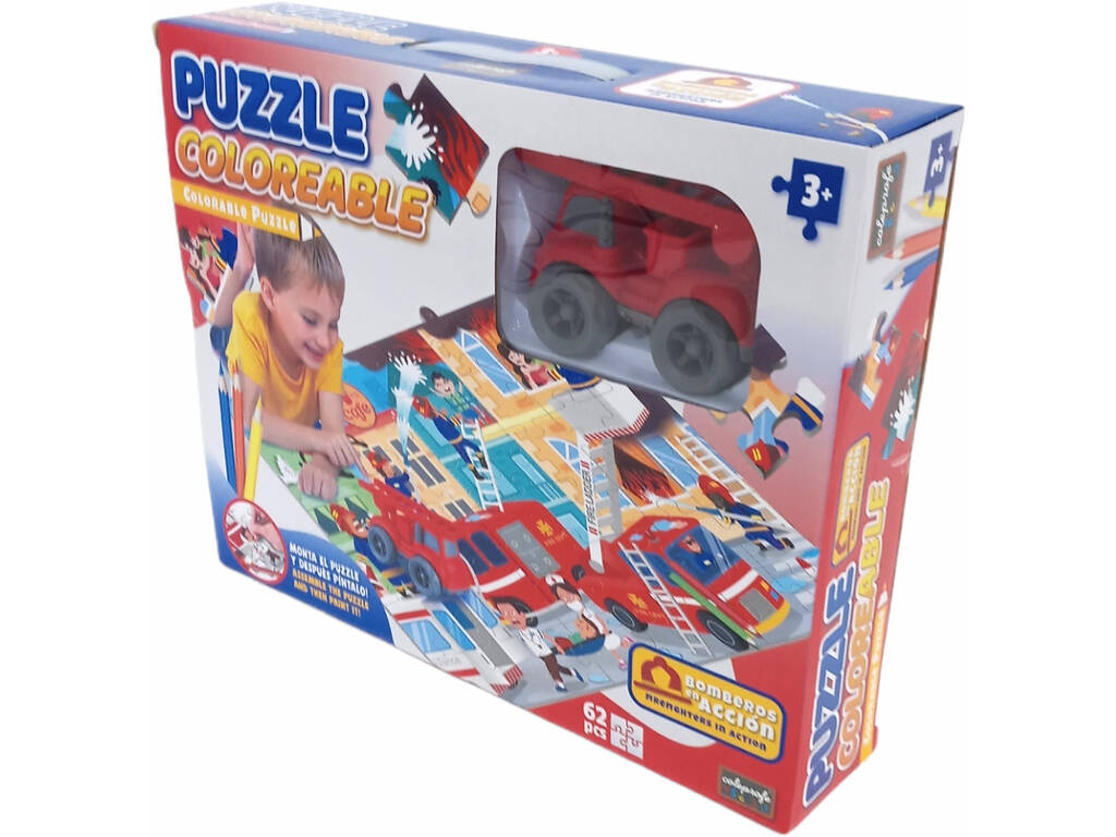 Feuerwehrmann mit Reibungsfahrzeug-Malpuzzle