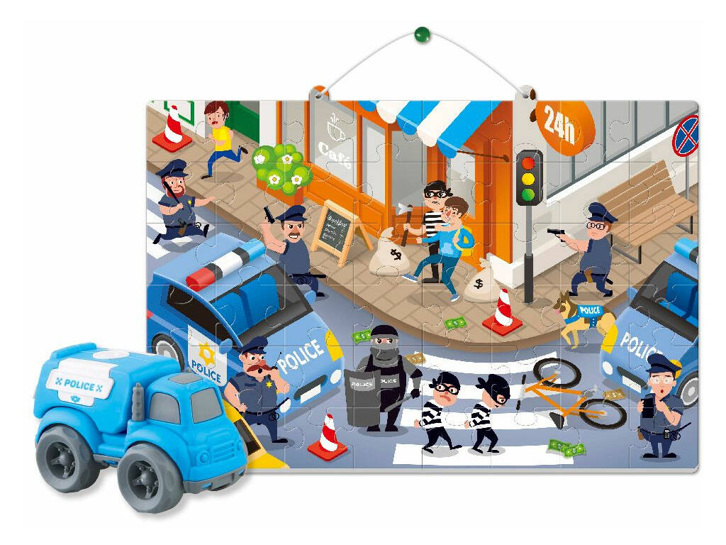 Puzzle da colorare Polizia con veicolo a frizione