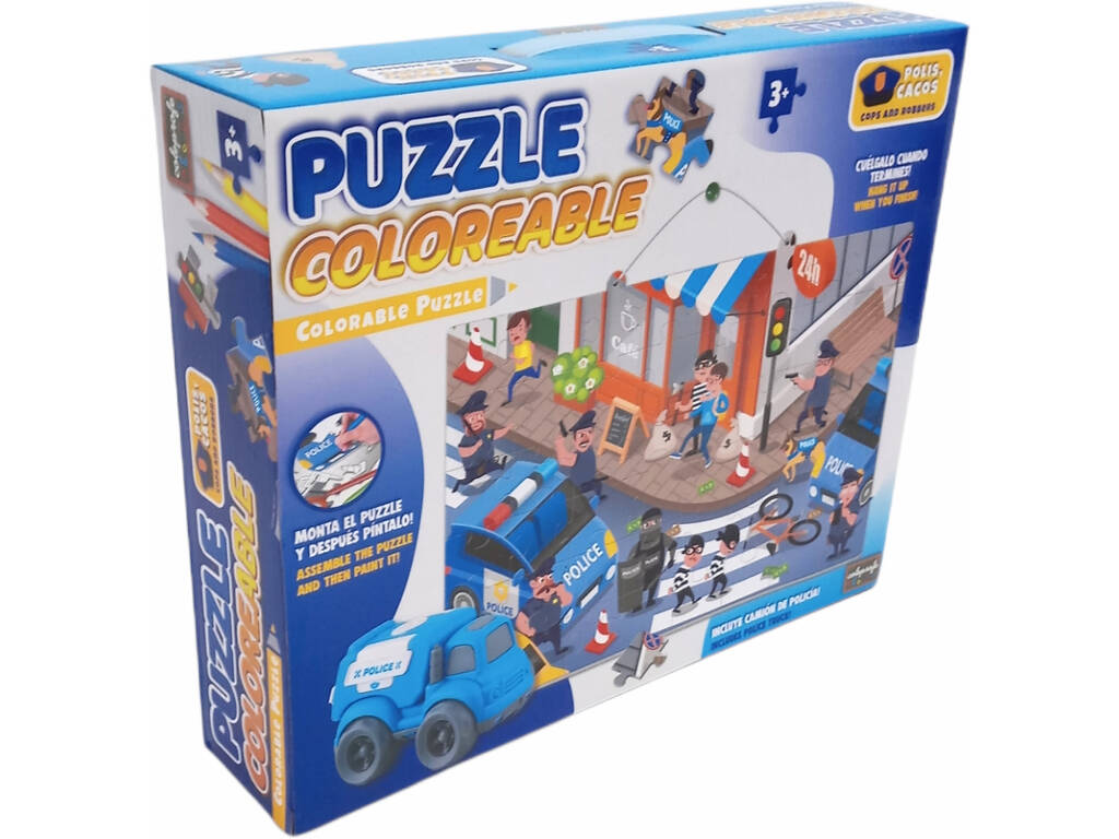Puzzle da colorare Polizia con veicolo a frizione