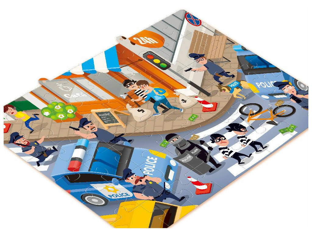 Puzzle da colorare Polizia con veicolo a frizione