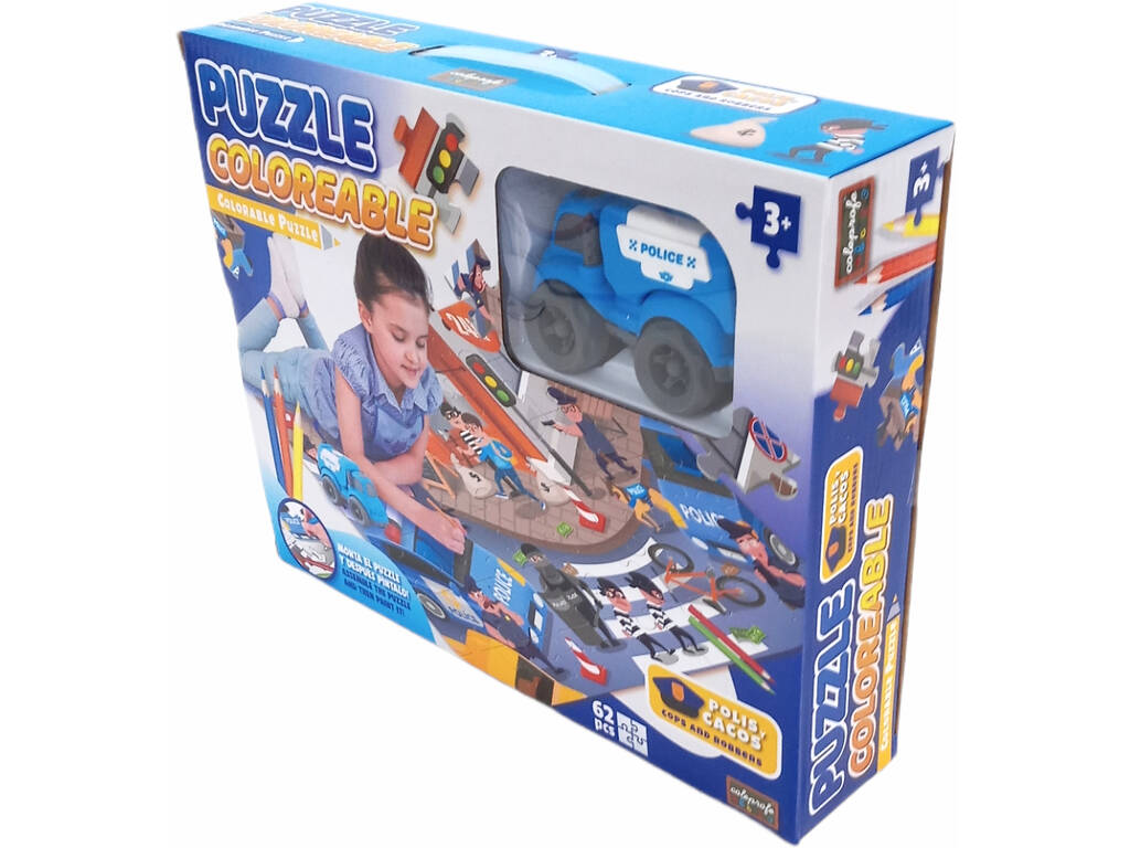 Puzzle da colorare Polizia con veicolo a frizione