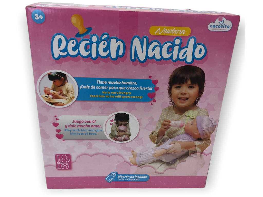 Boneca Bebé 33 cm. Pijama Arcoíris com Unicórnio Branco
