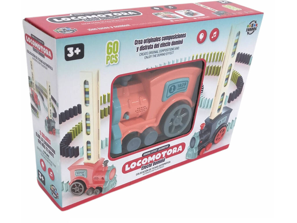 Locomotive à effet domino rose, lumineuse et sonore, avec 60 pièces à jouer