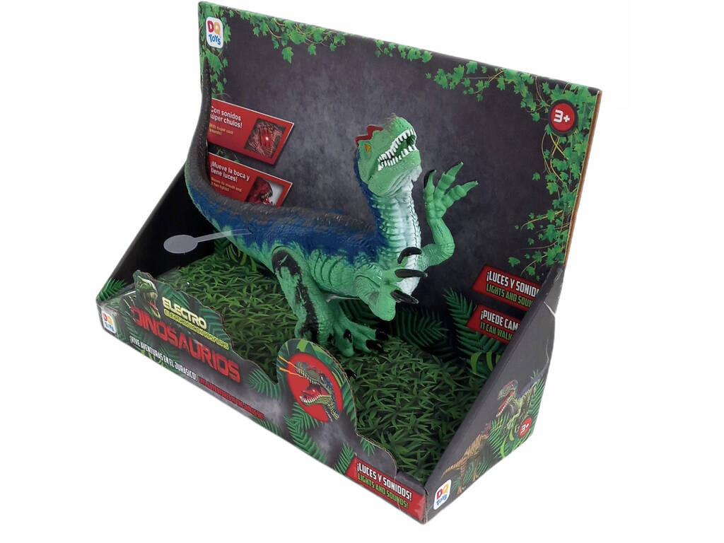 Dinosauro elettronico Velociraptor verde con luce e suoni