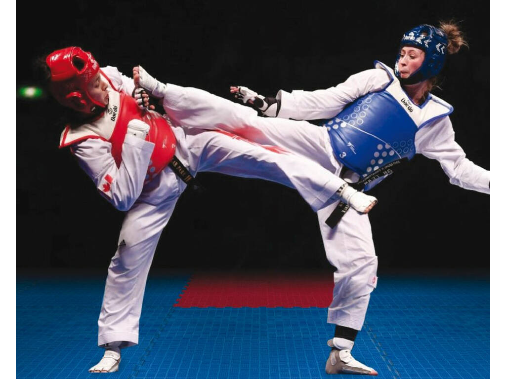 Carreau de sol Taekwondo 102x102x2,5 cm Rouge et Bleu Dureté 40°.