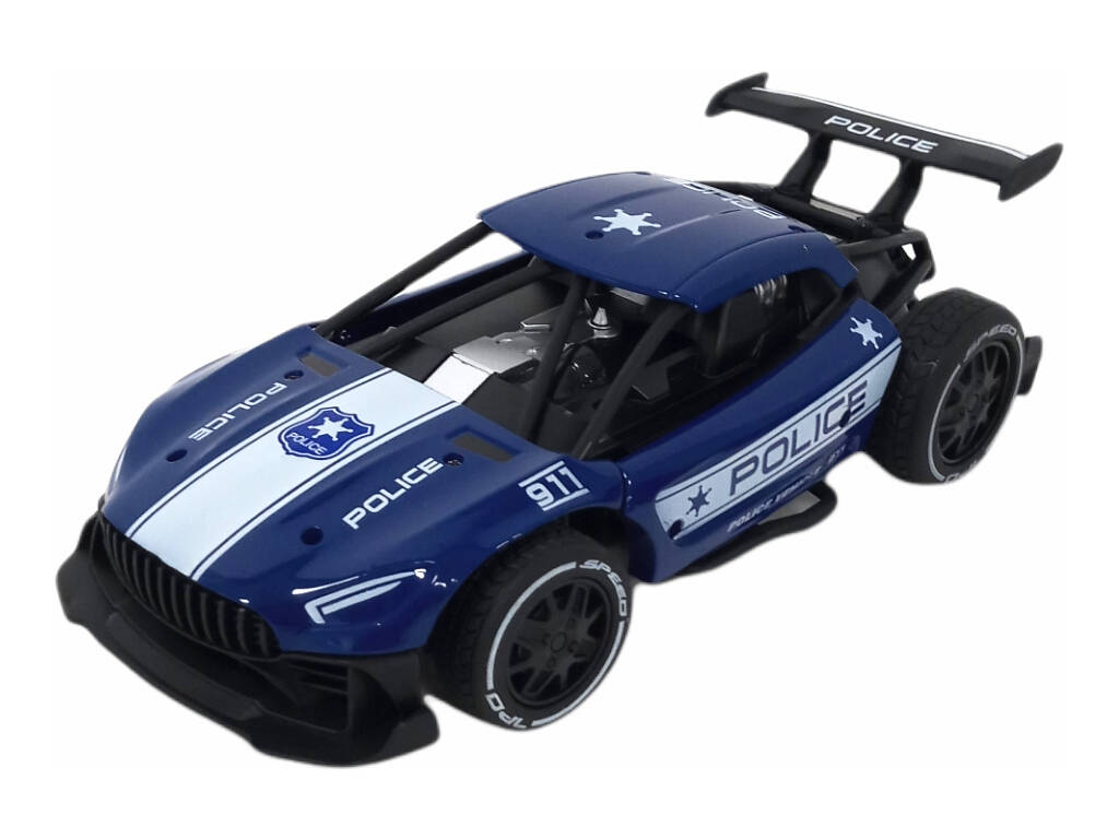 Voiture de Police Radiocommandée 1:24 4 Fonctions 2.4G Bleu