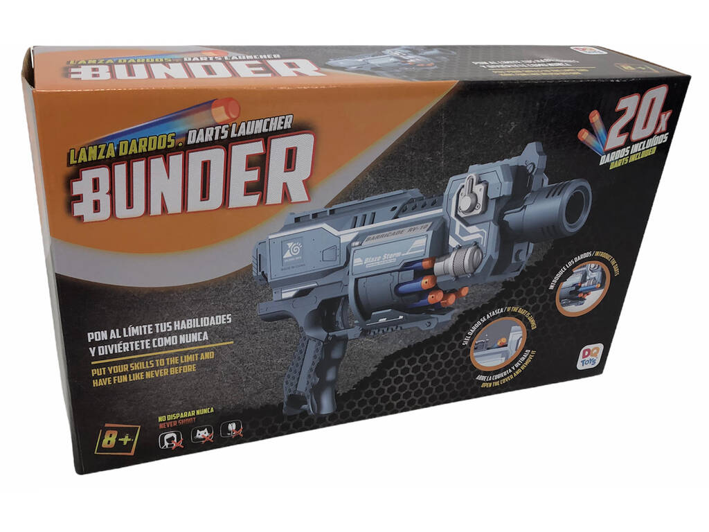 Lanceur de fléchettes Bunder 33 cm. avec 20 fléchettes 7 cm.