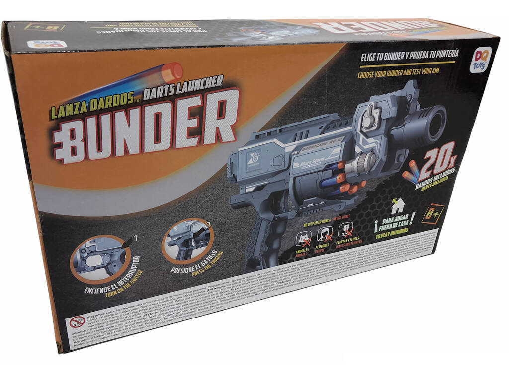 Lanceur de fléchettes Bunder 33 cm. avec 20 fléchettes 7 cm.