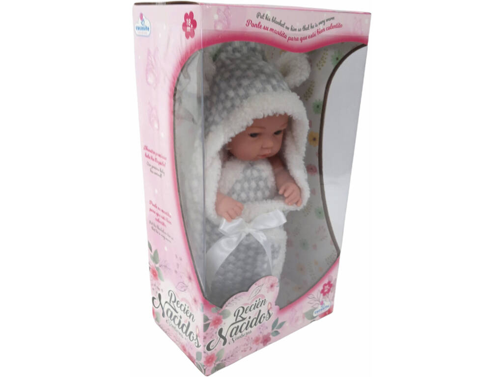 Poupée bébé 28 cm avec couverture grise