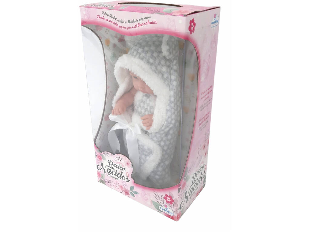 Poupée bébé 28 cm avec couverture grise