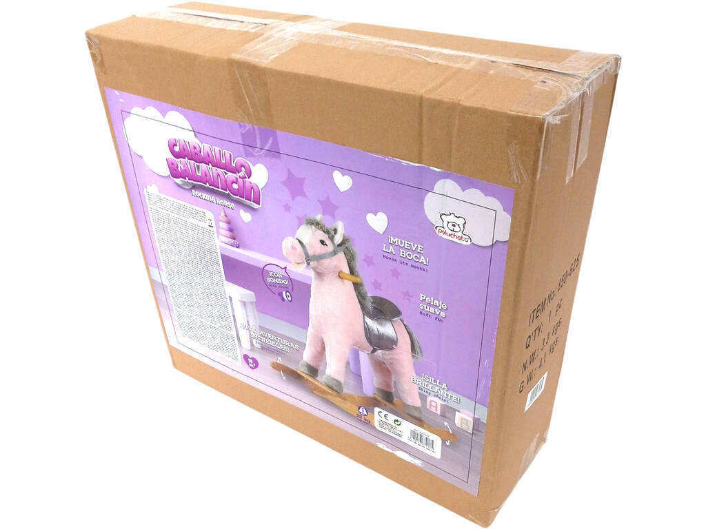 Peluche Dondolo Cavallo Rosa e Grigio
