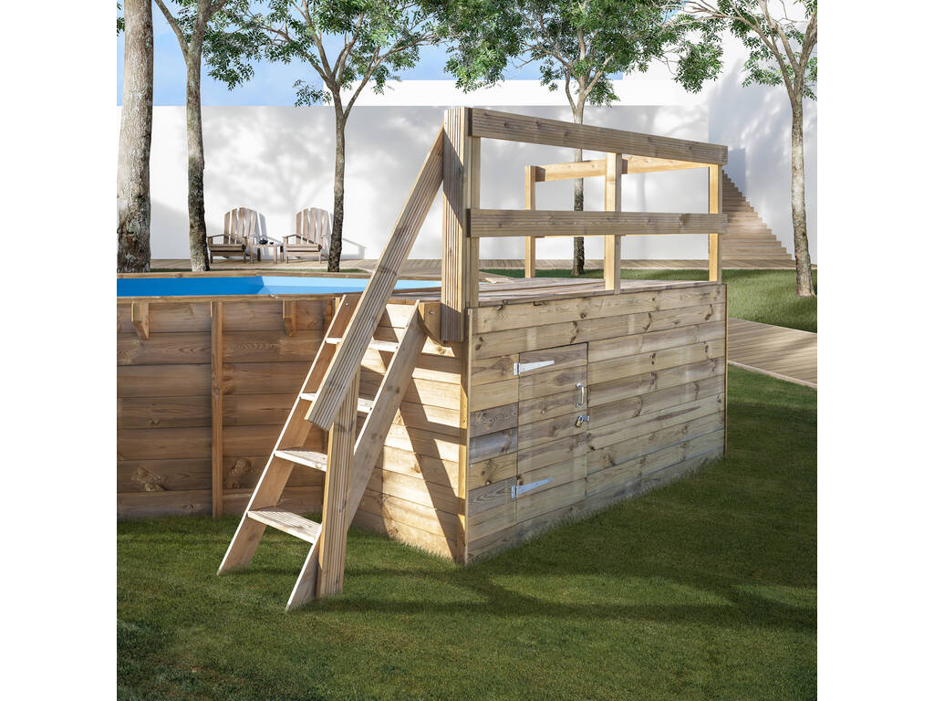 Piscina ovale in legno Safran 2 620x395x136 cm. e piattaforma in legno Gre DECKSAFRAN2