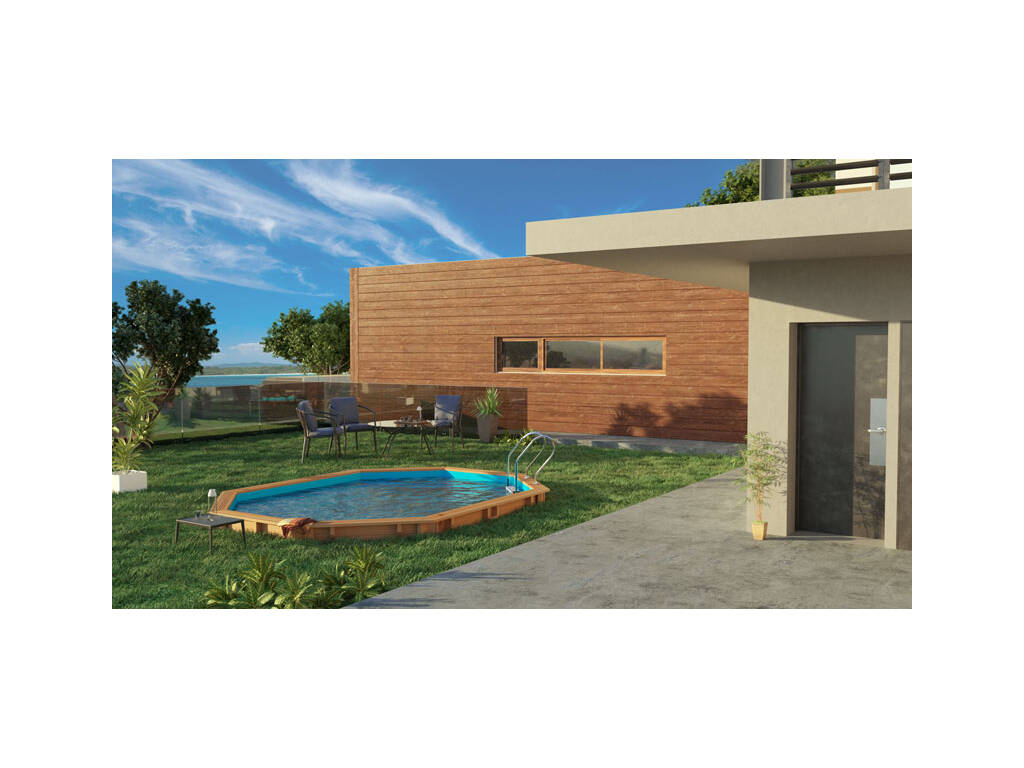 Piscina Oval de Madeira Grenade 2 de 436x336x117 cm. + Robot aspirador de piscinas a bateria grátis