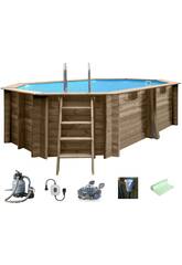 Piscina Oval de Madeira Grenade 2 de 436x336x117 cm. + Robot aspirador de piscinas a bateria grátis