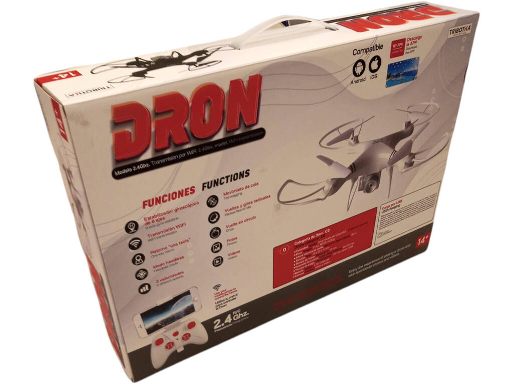 Drone radiocommandé noir 2.4G 4 canaux avec Wifi, caméra et chargeur USB