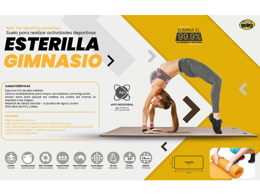 Tappetino nero antibatterico Palestra 600x1800x14 mm. Durezza 35°.