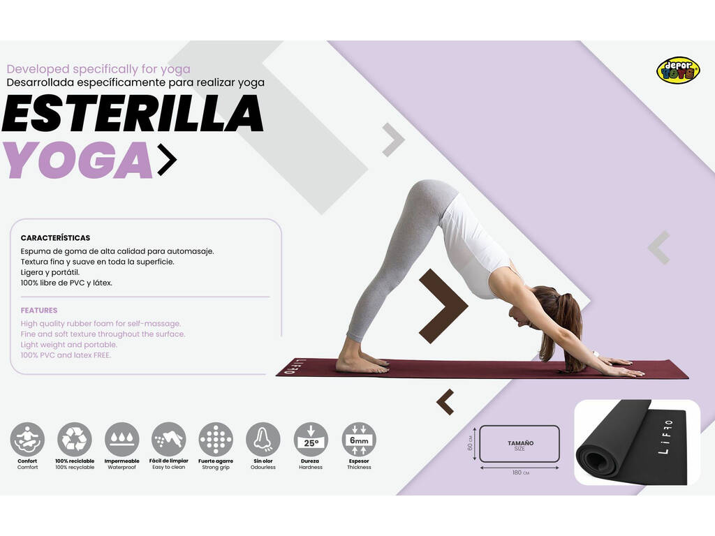 Tapis de yoga noir 600x1800x6 mm. Dureté 25°.