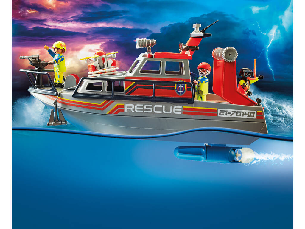 Playmobil Sea Rescue Sea Rescue Operation Fire Fighting With Rescue Yacht 70140