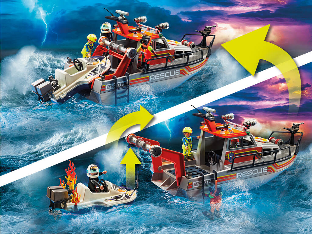 Playmobil Sea Rescue Sea Rescue Operation Fire Fighting With Rescue Yacht 70140