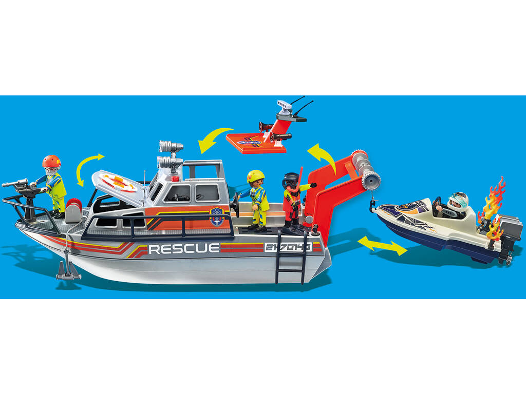 Playmobil Sea Rescue Sea Rescue Operation Fire Fighting With Rescue Yacht 70140