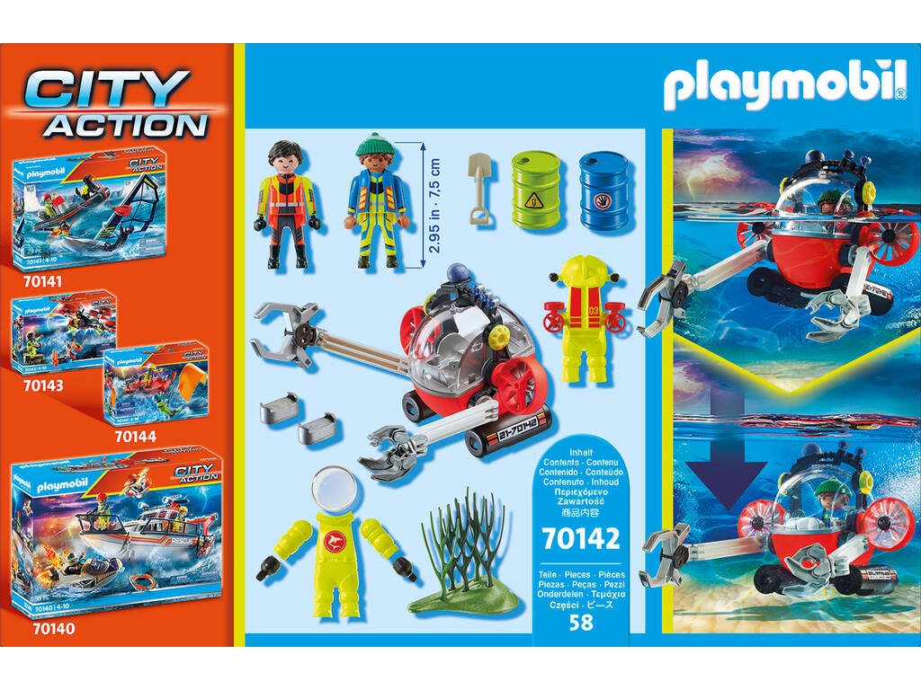 Playmobil Rescate Marítimo Operacion Medioambiente con Bote de Buceo 70142