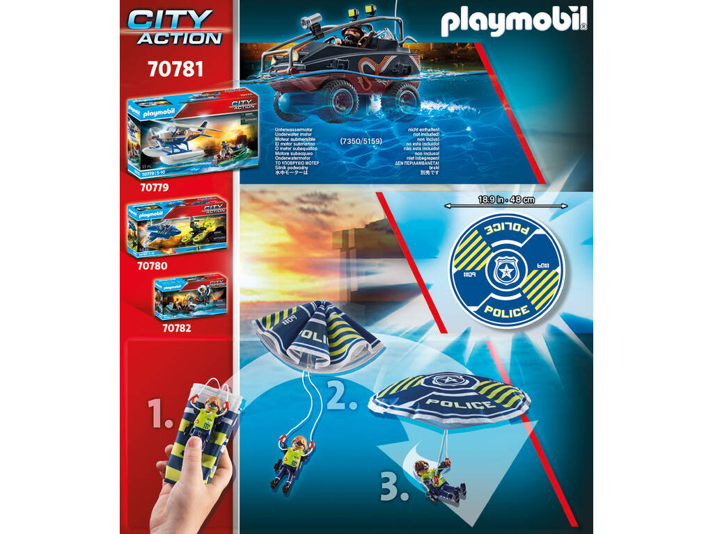 Playmobil Polizei-Fallschirm-Amphibienfahrzeug-Verfolgung 70781