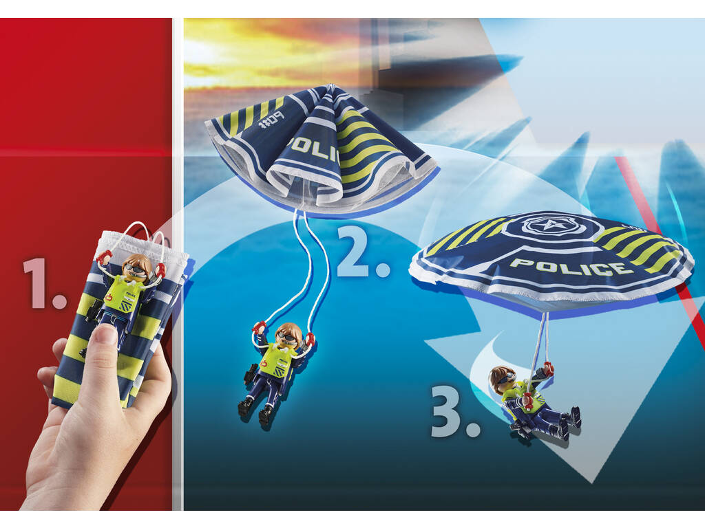 Playmobil Polizei-Fallschirm-Amphibienfahrzeug-Verfolgung 70781