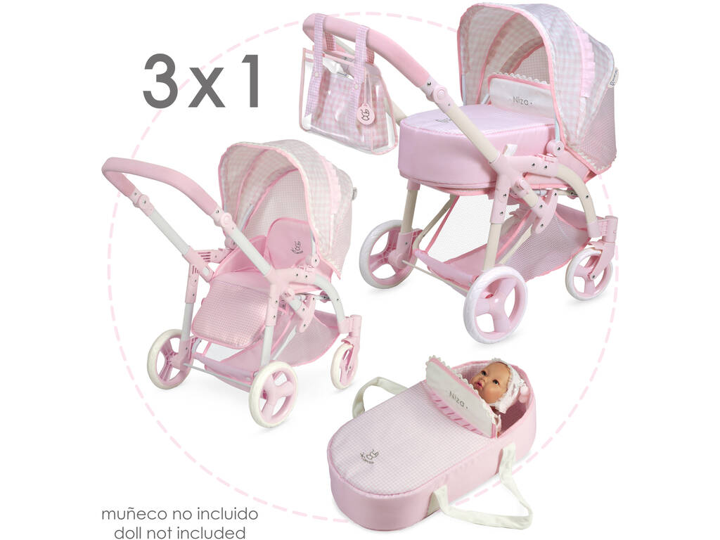 Passeggino per bambole pieghevole 3 in 1 Niza DeCuevas 81646